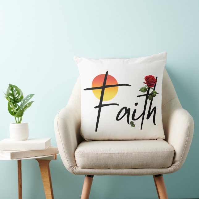 Faith Black Typography With Rose Cushion (Chair)
