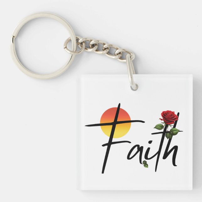 Faith Black Typography With Rose Key Ring (Front)