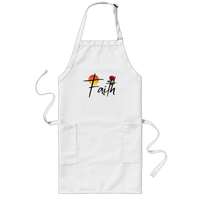Faith Black Typography With Rose Long Apron (Front)