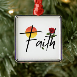 Faith Black Typography With Rose Metal Ornament