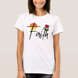 Faith Black Typography With Rose T-Shirt