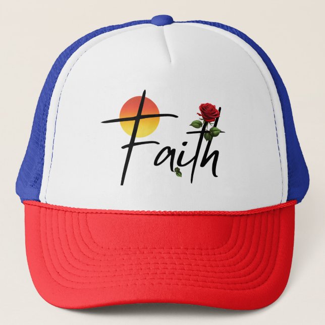 Faith Black Typography With Rose Trucker Hat (Front)