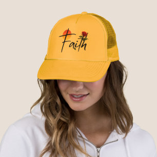 Faith Black Typography With Rose Trucker Hat