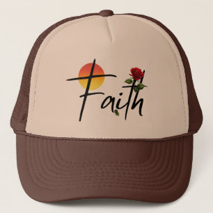 Faith Black Typography With Rose Trucker Hat