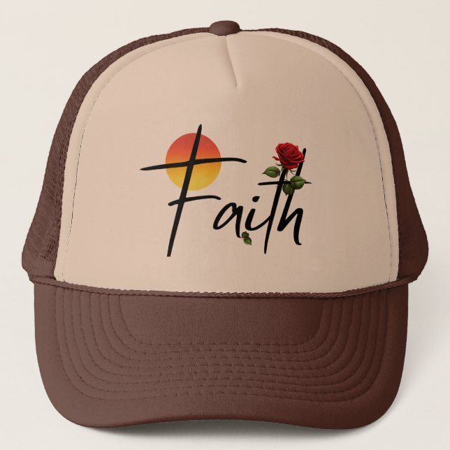 Faith Black Typography With Rose Trucker Hat (Front)