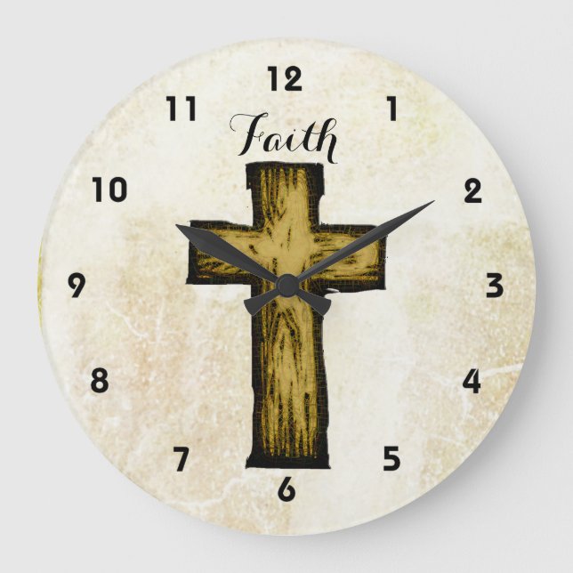 Faith Brown Wooden Cross Hope and Inspiration Large Clock (Front)