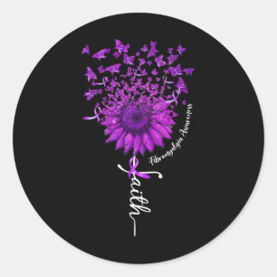 Faith Butterfly Sunflower Fibromyalgia Awareness 1 Classic Round Sticker