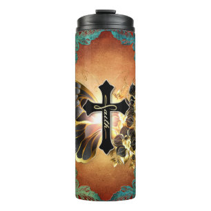 Faith butterfly with Gold and Teal background Thermal Tumbler