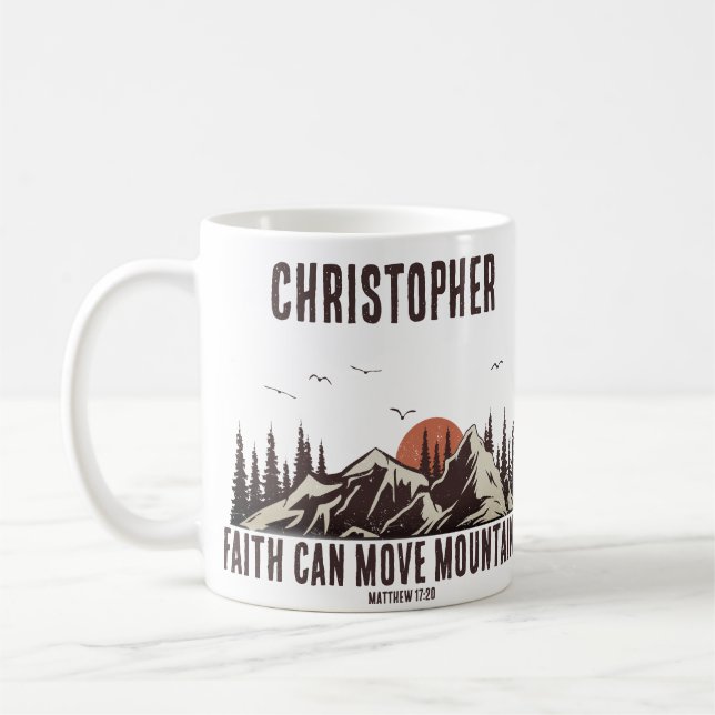 Faith Can Move Mountains Bible Verse for Him Coffee Mug (Left)