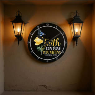 Faith Can Move Mountains Butterfly and Rose  Round Clock