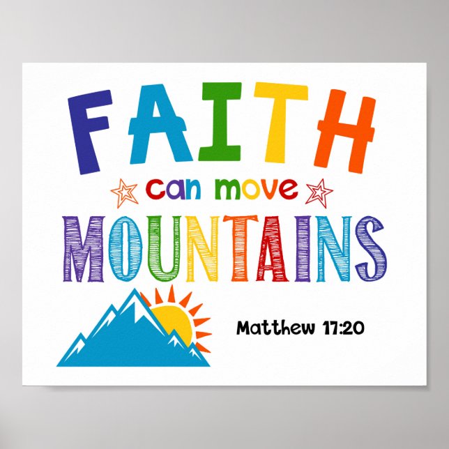 Faith Can Move Mountains Kids Christian Scripture Poster (Front)