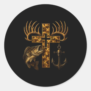 Faith Christian Camo Cross For Fishermen And Hunte Classic Round Sticker