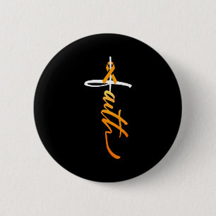 Faith Christian Cross Orange Ribbon Ms Awareness  6 Cm Round Badge