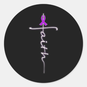 Faith Christian Cross Purple Ribbon Warrior Heimer Classic Round Sticker