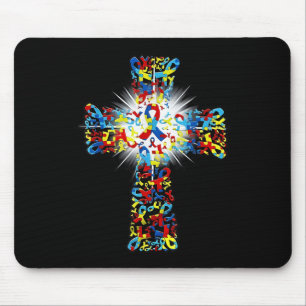 Faith Christian Cross Ribbon Puzzle Autism Awarene Mouse Pad