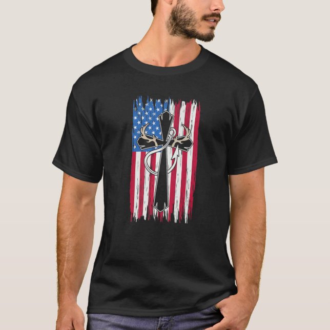 Faith Christian Hunter American Flag Distressed Vi T-Shirt (Front)