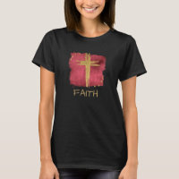 *~* FAITH Christian Red Cross Gold Glitter T-Shirt
