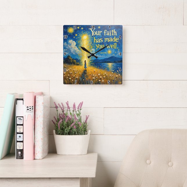 Faith comes by hearing the word of God Romans 10: Square Wall Clock (Reading Room)