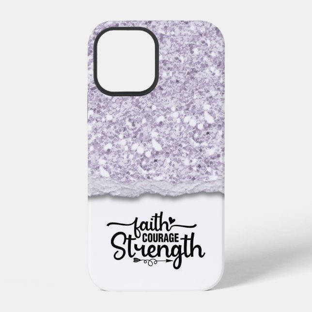 Faith Courage Strength Calligraphy Script Quote iPhone Case (Back)