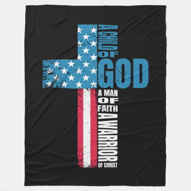 Faith Cross American Flag Christ Jesus Fleece Blanket (Front)