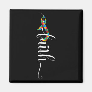 Faith Cross Autism Awareness Ribbon Puzzle Pieces Magnet