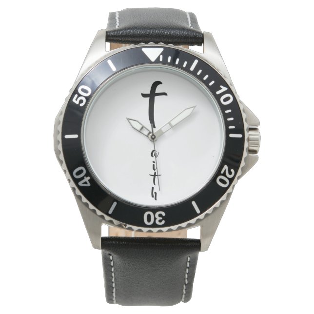 Faith Cross Black and White Modern Typography Watch (Front)