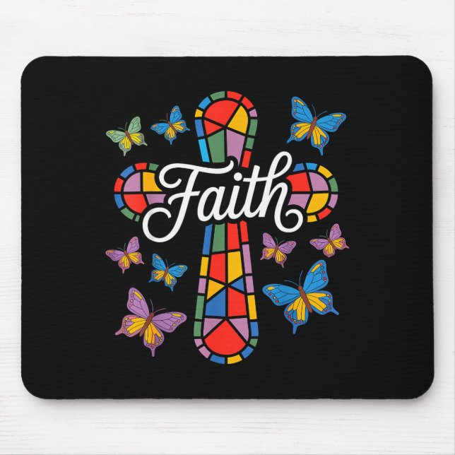 Faith Cross Butterflies And Flowers Christian  Mouse Pad (Front)