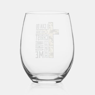 Faith Cross I Can Do All Things Christian Shirt Stemless Wine Glass