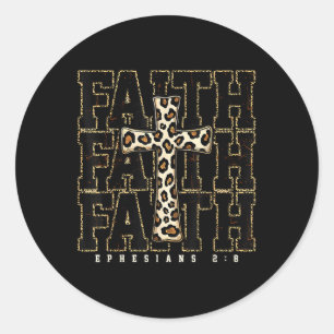 Faith Cross Leopard Bible Verse Religious Christia Classic Round Sticker