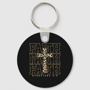 Faith Cross Leopard Bible Verse Religious Christia Key Ring