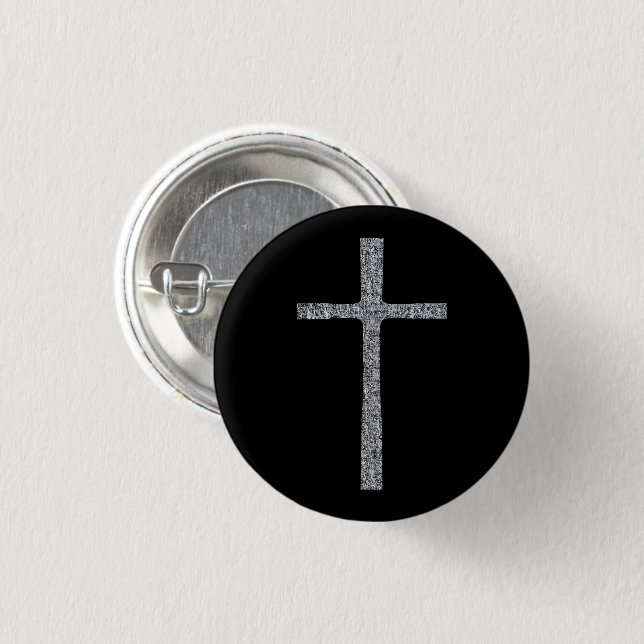 Faith Cross Silver 3 Cm Round Badge (Front & Back)
