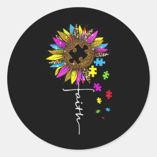Faith Cross Sunflower Autism Mum Leopard Puzzle Pi Classic Round Sticker