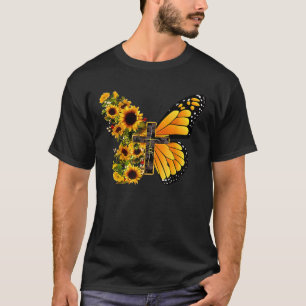 Faith Cross Sunflower Butterfly Christian Vintage T-Shirt