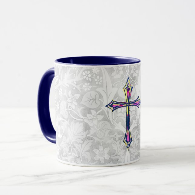 Faith Cross Vintage Style Grey Mug Cup (Front Left)