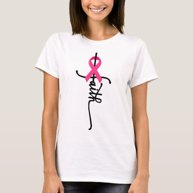 Faith Cross Warrior Survivor Pink Ribbon Breast Ca T-Shirt (Front)