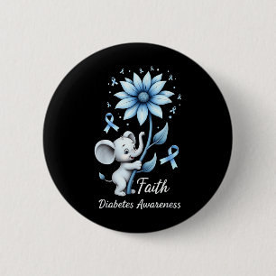 Faith Cute Elephants Sunflower Diabetes Awareness 6 Cm Round Badge