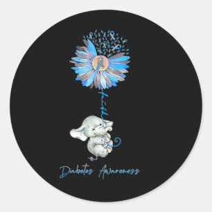 Faith Cute Elephants Sunflower Diabetes Awareness  Classic Round Sticker