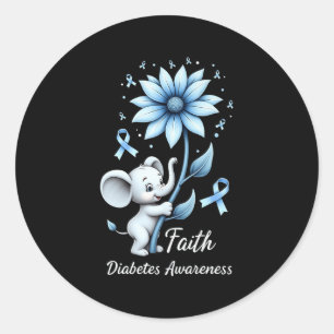 Faith Cute Elephants Sunflower Diabetes Awareness Classic Round Sticker