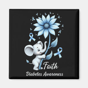 Faith Cute Elephants Sunflower Diabetes Awareness Magnet