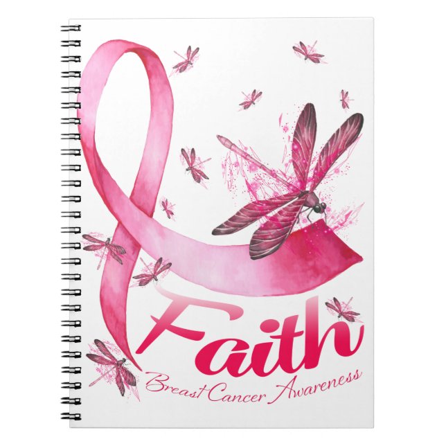 Faith Dragonfly Breast Cancer Awareness T-Shirt Notebook (Front)