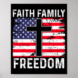 Faith Family Dom - Christian Vintage Usa Flag Poster