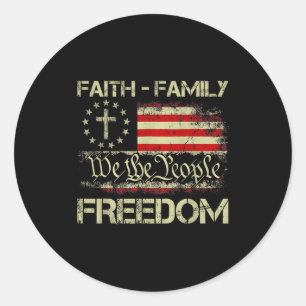 Faith Family Dom Patriotic Christian Cross America Classic Round Sticker