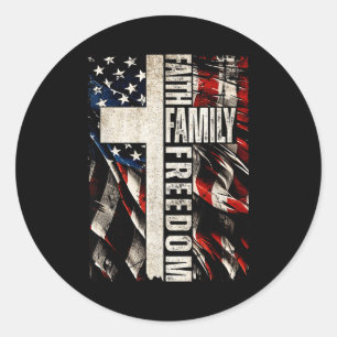 Faith Family Dom - Patriotic Christian Vintage Usa Classic Round Sticker