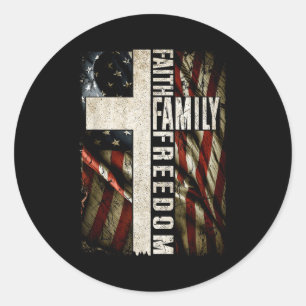 Faith Family Dom - Patriotic Christian Vintage Usa Classic Round Sticker