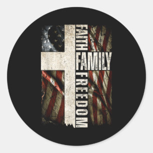 Faith Family Dom - Patriotic Christian Vintage Usa Classic Round Sticker