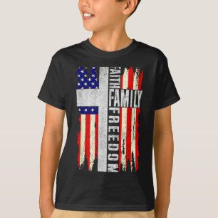 Faith Family Dom - Patriotic Christian Vintage Usa T-Shirt
