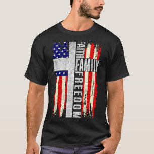 Faith Family Dom - Patriotic Christian Vintage Usa T-Shirt