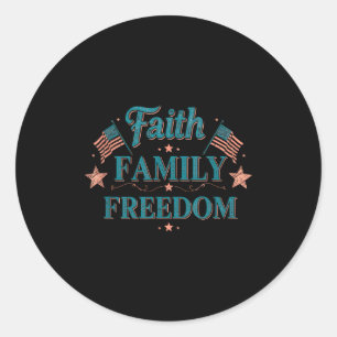 Faith Family Dom Patriotic Vintage Usa Flag Christ Classic Round Sticker