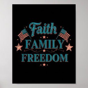 Faith Family Dom Patriotic Vintage Usa Flag Christ Poster