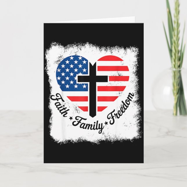 Faith Family Dom Usa Flag Cross Heart Patriotic Am Card (Front)